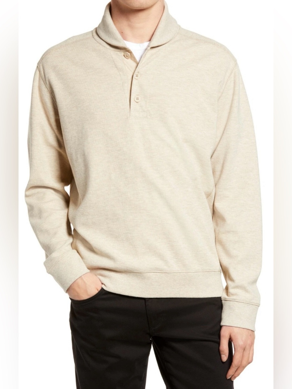 Vince Sweater Men Sz M Pima Cotton Shawl Collar Beige Knit Pullover Preppy